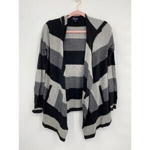 Splendid Open Front Asmmetric Hem Stripe Gray Black Cardigan with Hoodie Size XS